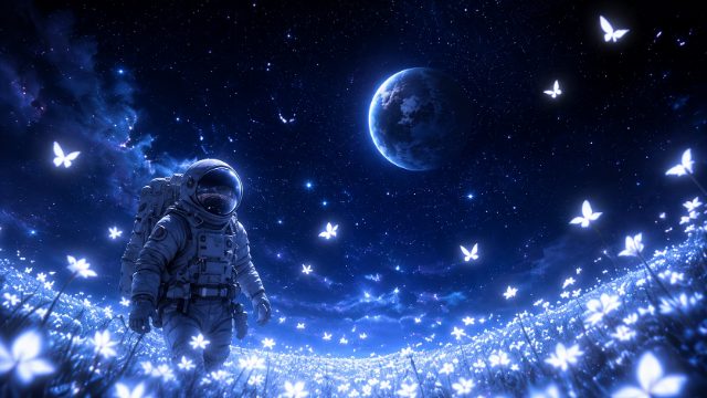 Astronaut & Cosmic Moonflowers — ChatGPT, Claude & Gemini theme preview